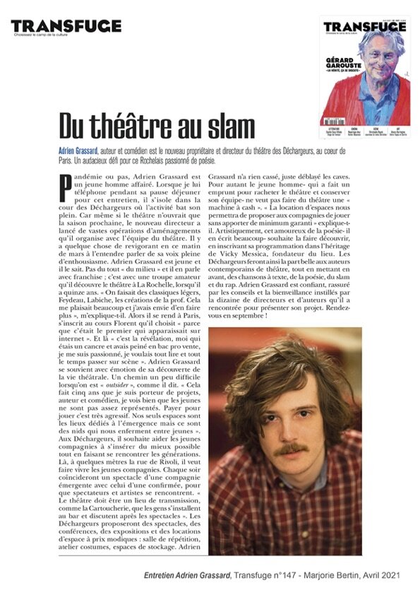 Entretien paru sur Transfuge