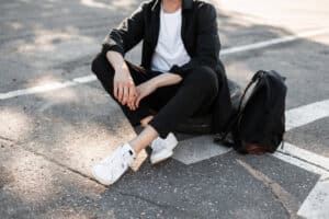 close up of male fashionable legs . young fashion man in elegant